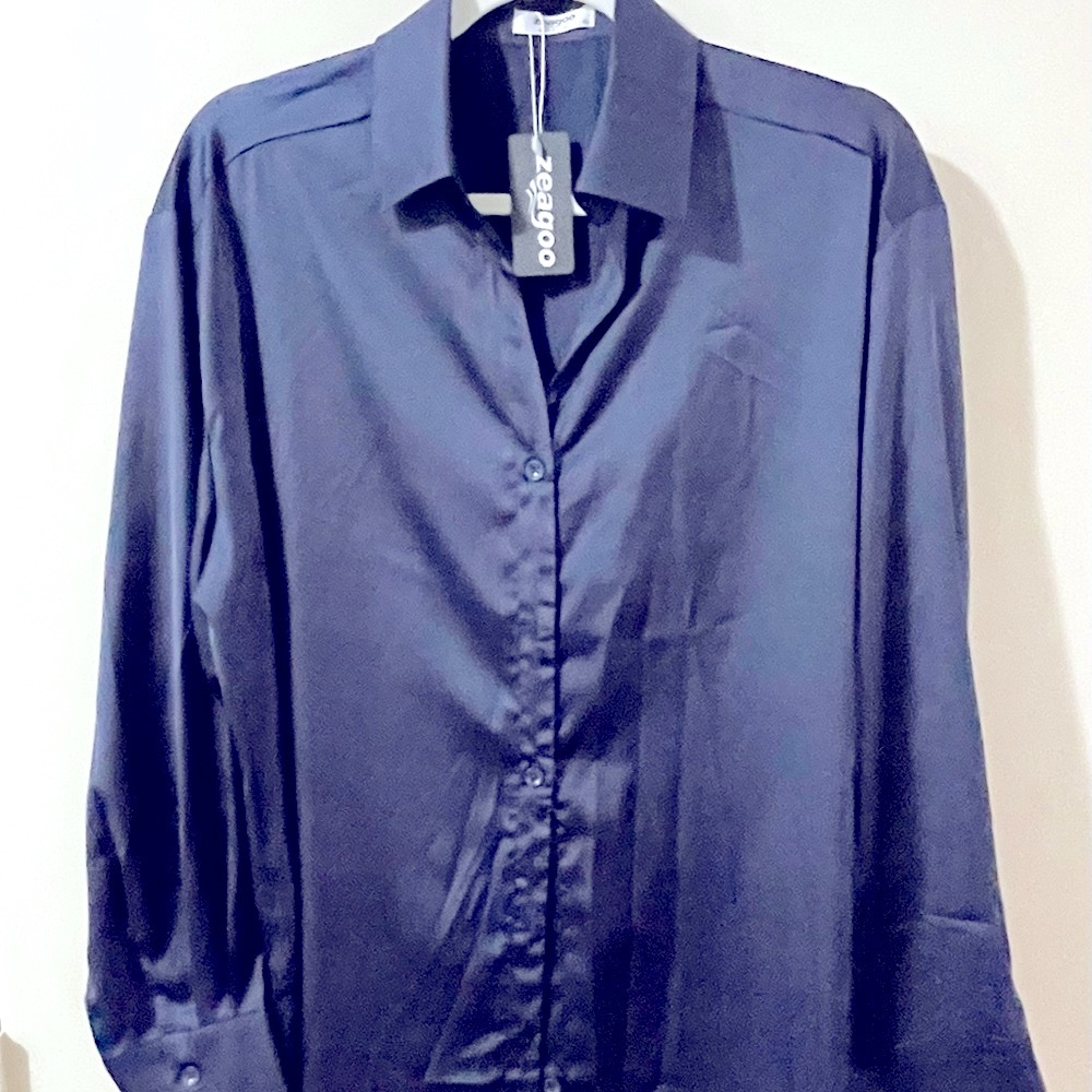 Zeagoo dark navy silky blouse